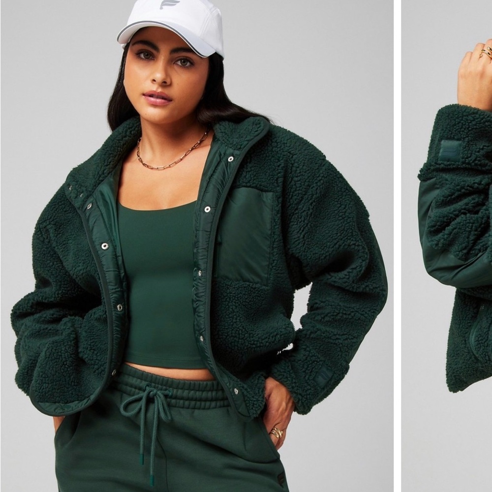 Fabletics Dark Green Teddy Jacket - image 1